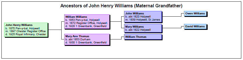 Ancestors of John Henry Williams (Maternal Grandfather)